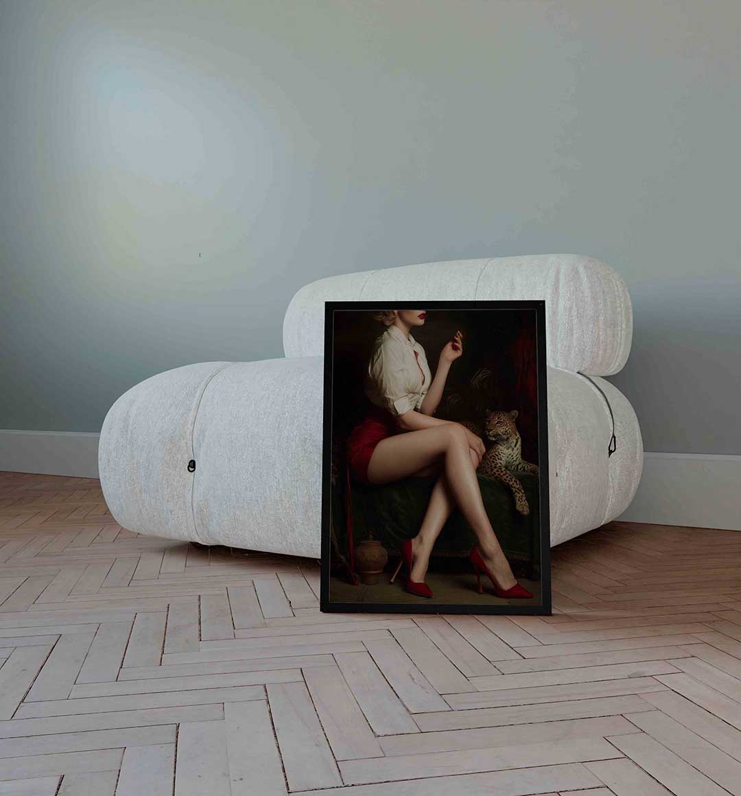 Vrouw met luipaard – Pop Art wandkunst als portret poster