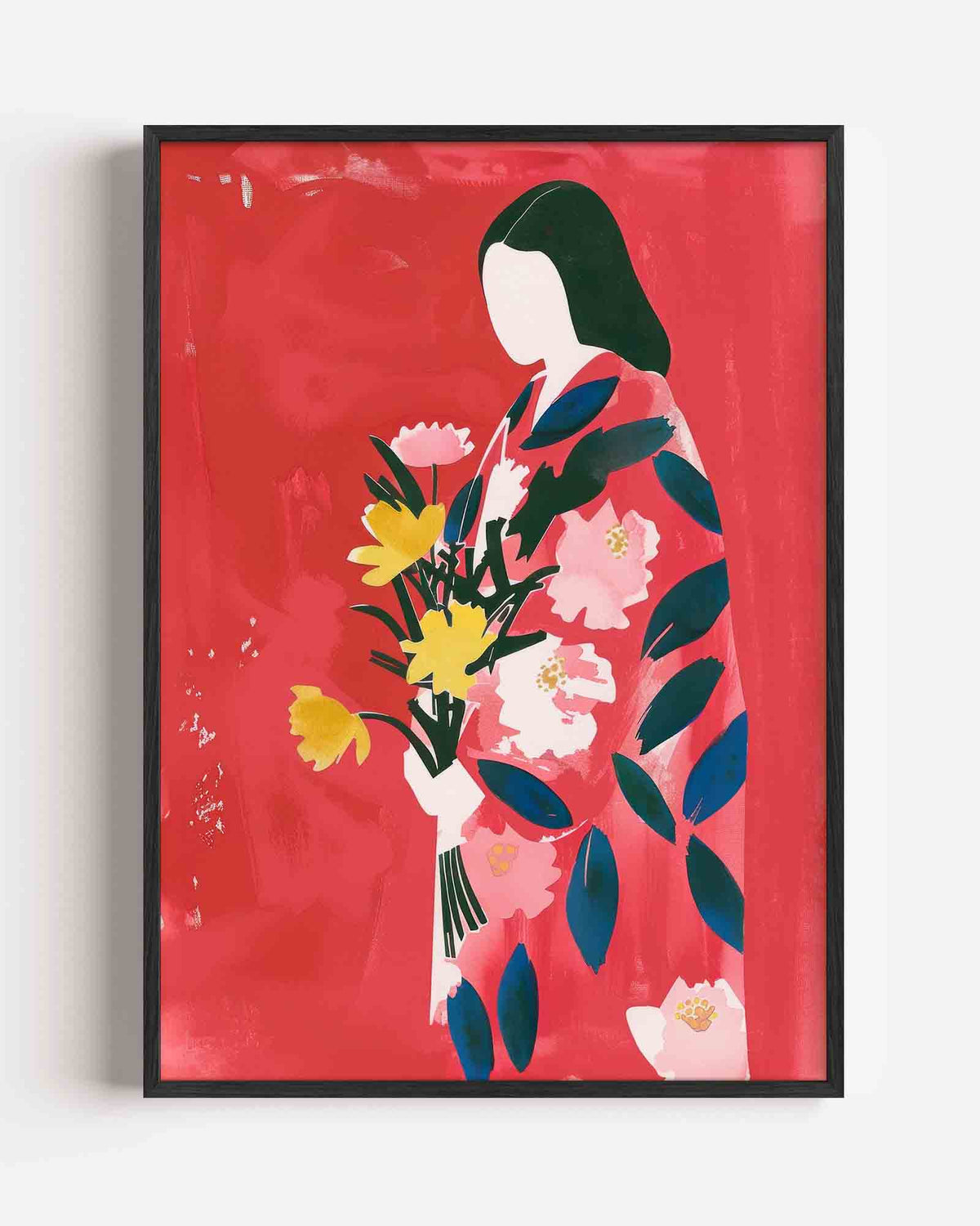 Vrouw met bloemen – kleurrijke illustratie portret poster als wanddecoratie