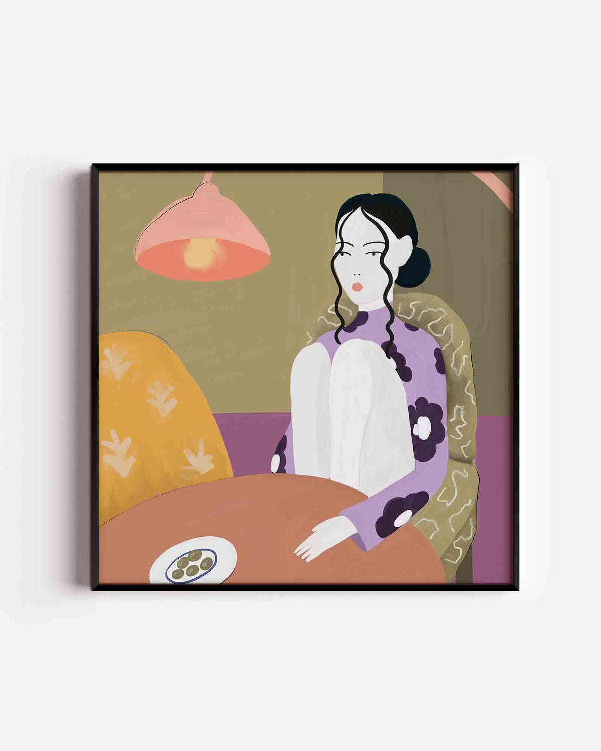 Vrouw met lamp – kleurrijke illustratie poster als wanddecoratie