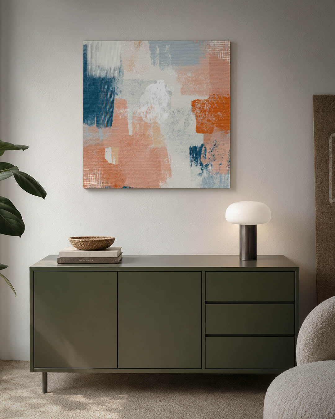 Kleurrijke vegen compositie kunstwerk – detailweergave – dit werk toont een dynamische mix van vegen en patronen in blauw