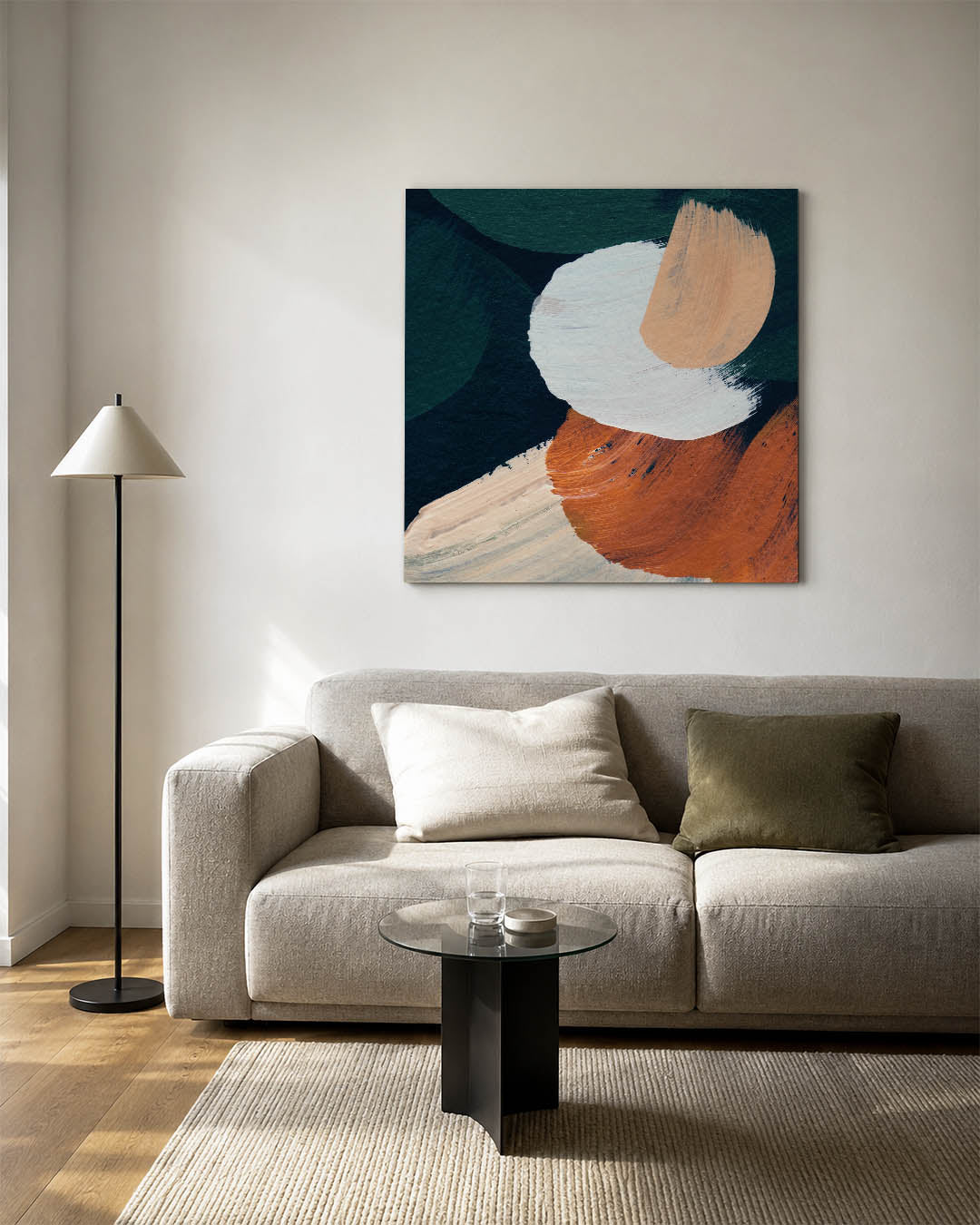Dynamische kleurencompositie kunstwerk – detailweergave – dit werk toont een levendige mix van gebogen penseelstreken in
