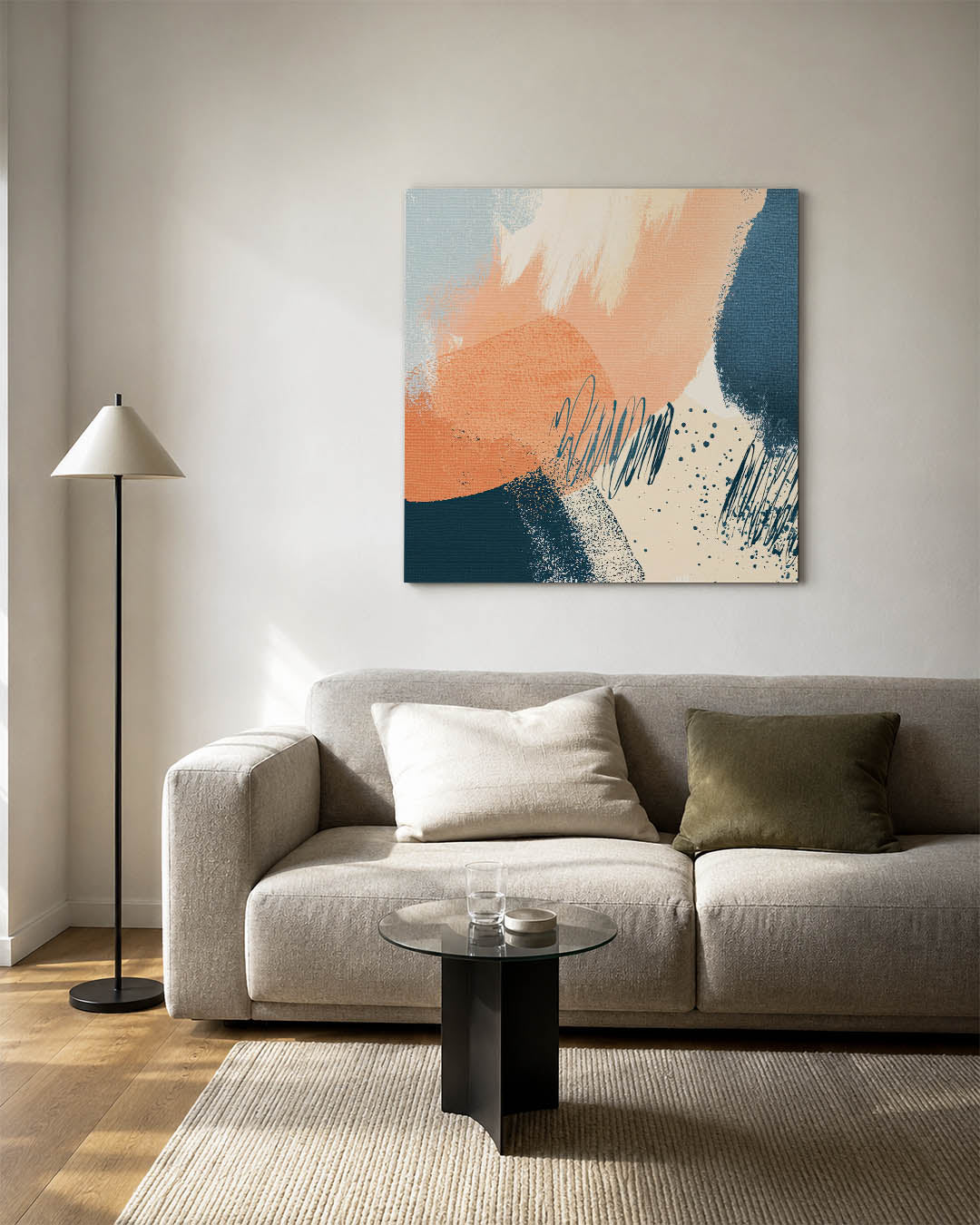 Dynamische kleurencompositie kunstwerk – vierkante wanddecoratie – dit kunstwerk toont een levendige mix van kleuren en
