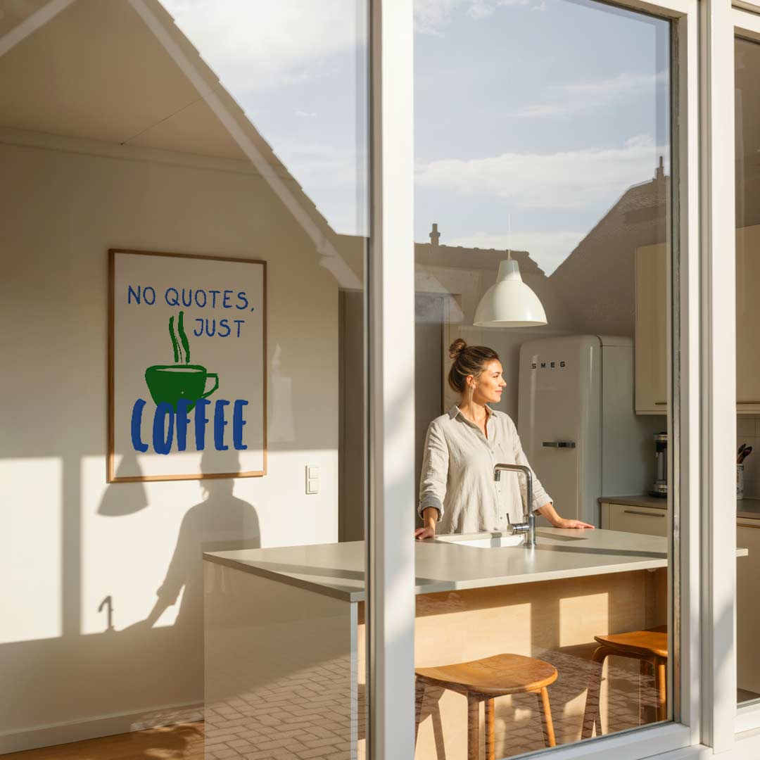 No Quotes, Just Coffee – keukenposter in staand formaat