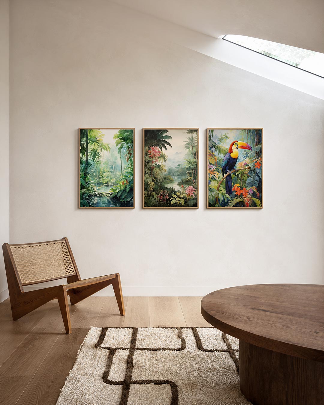 Groene jungle harmonie posterset – derde productweergave – deze posterset in drie delen toont een weelderige jungle