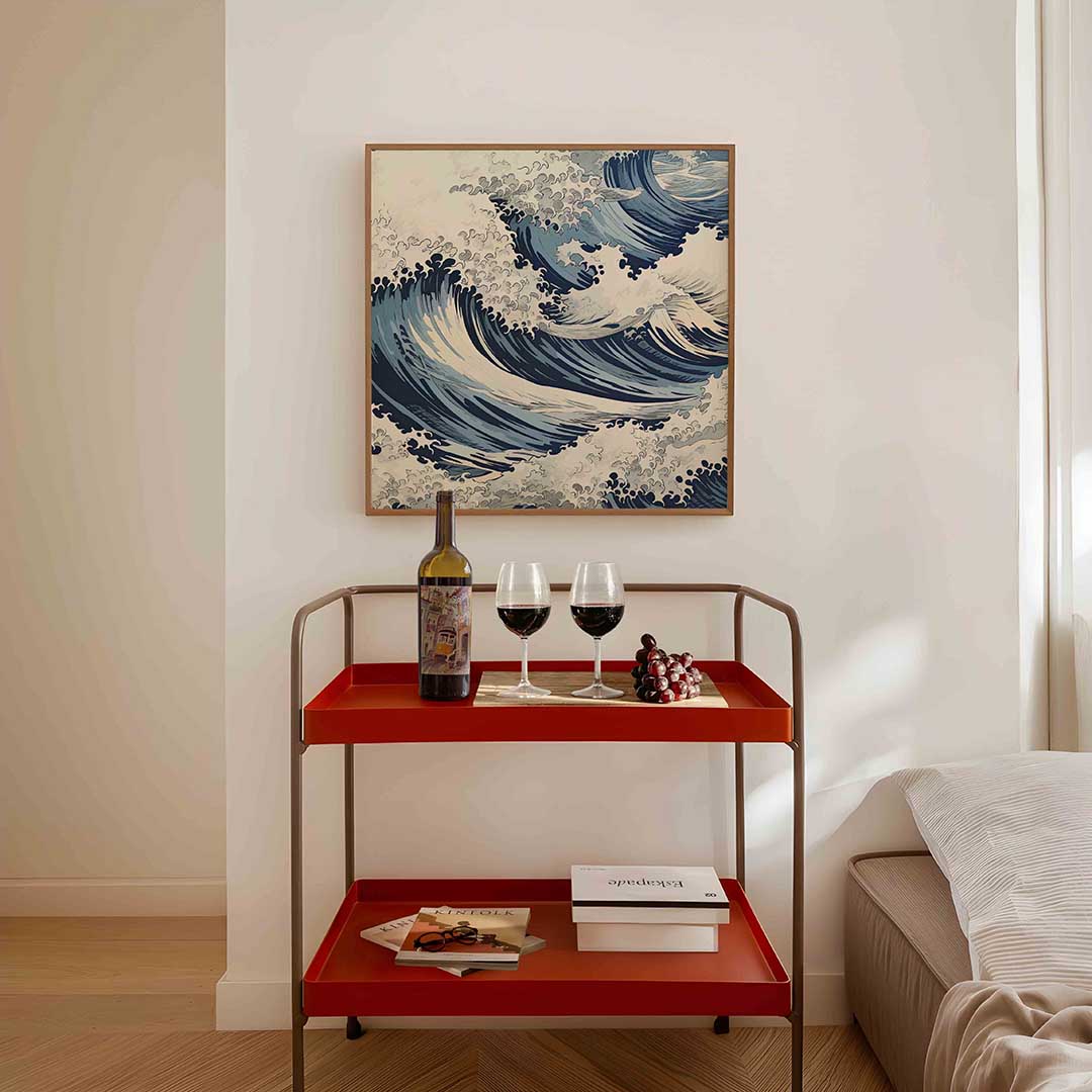 Golvende zee – vierkante Aziatische wanddecoratie van WallArtistic