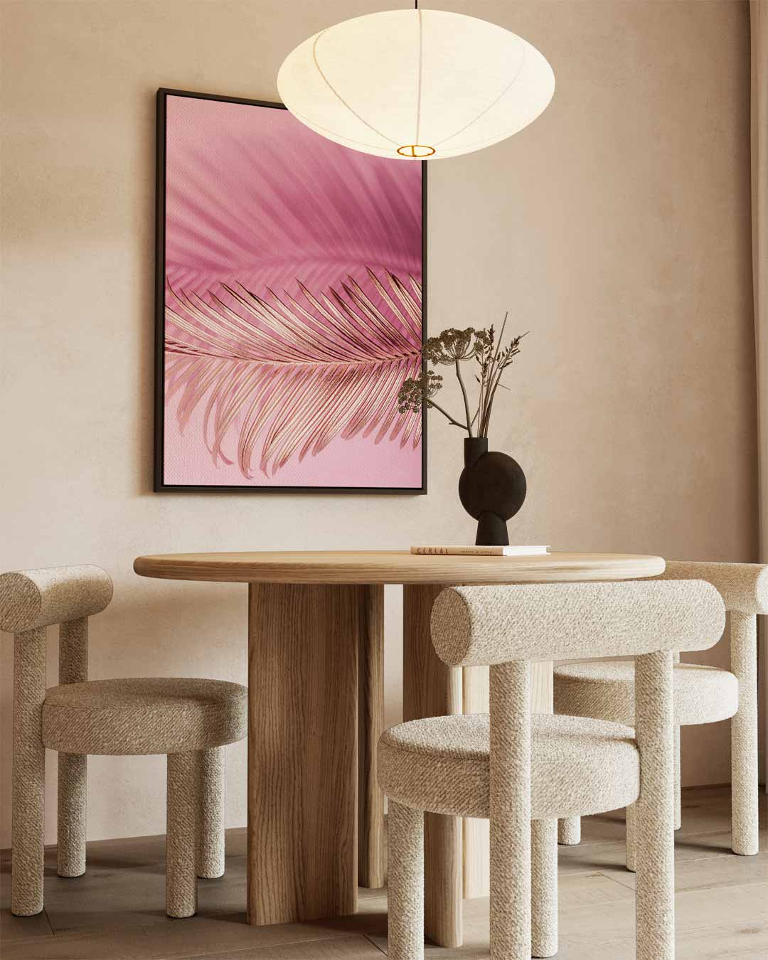 Roze Dromerige Palmblad – dibond wanddecoratie in staand formaat