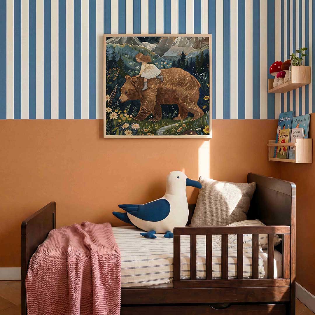 Meisje op beer – kids poster in vierkant formaat