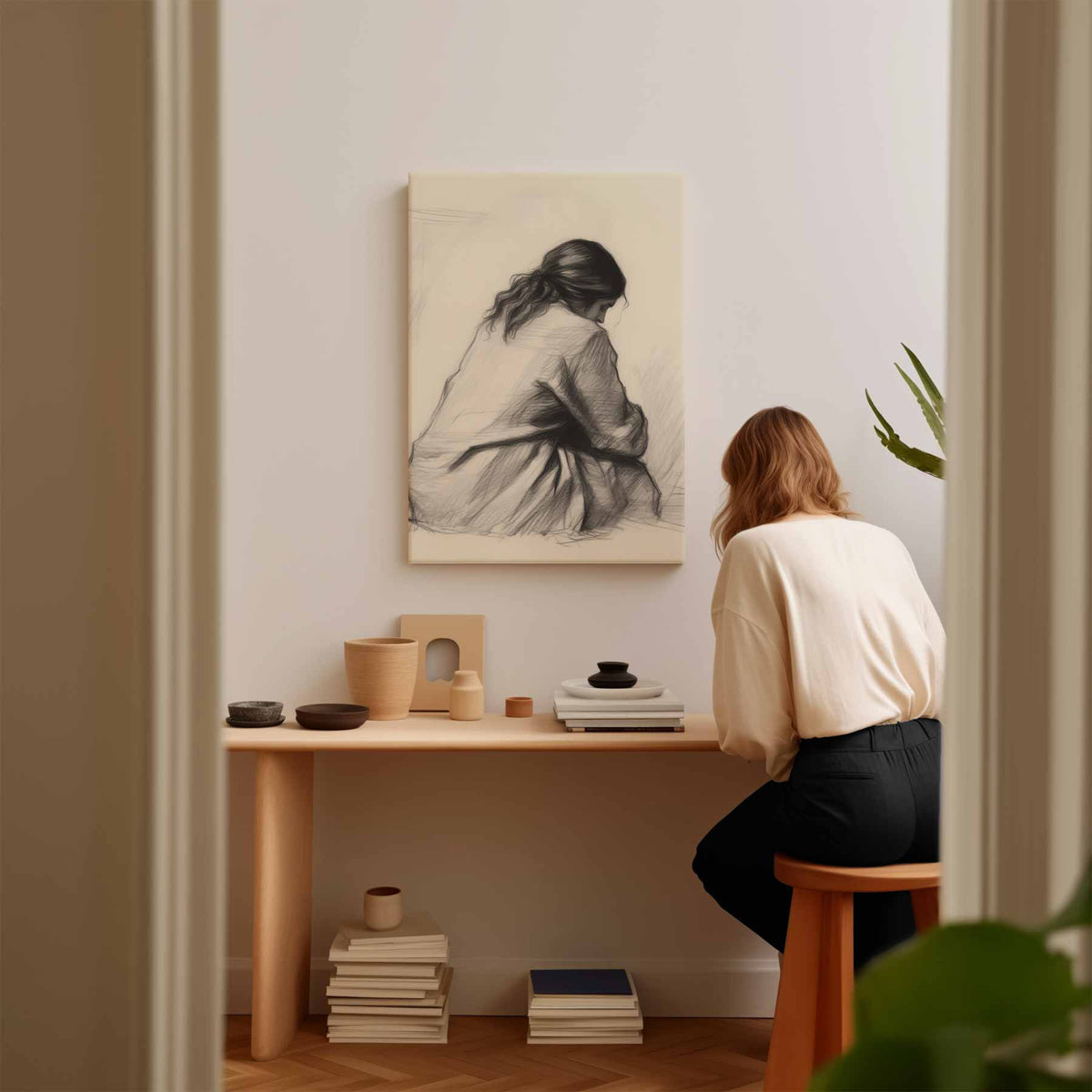 Intiem Moment in Potlood – kunstwerk met zwarte baklijst