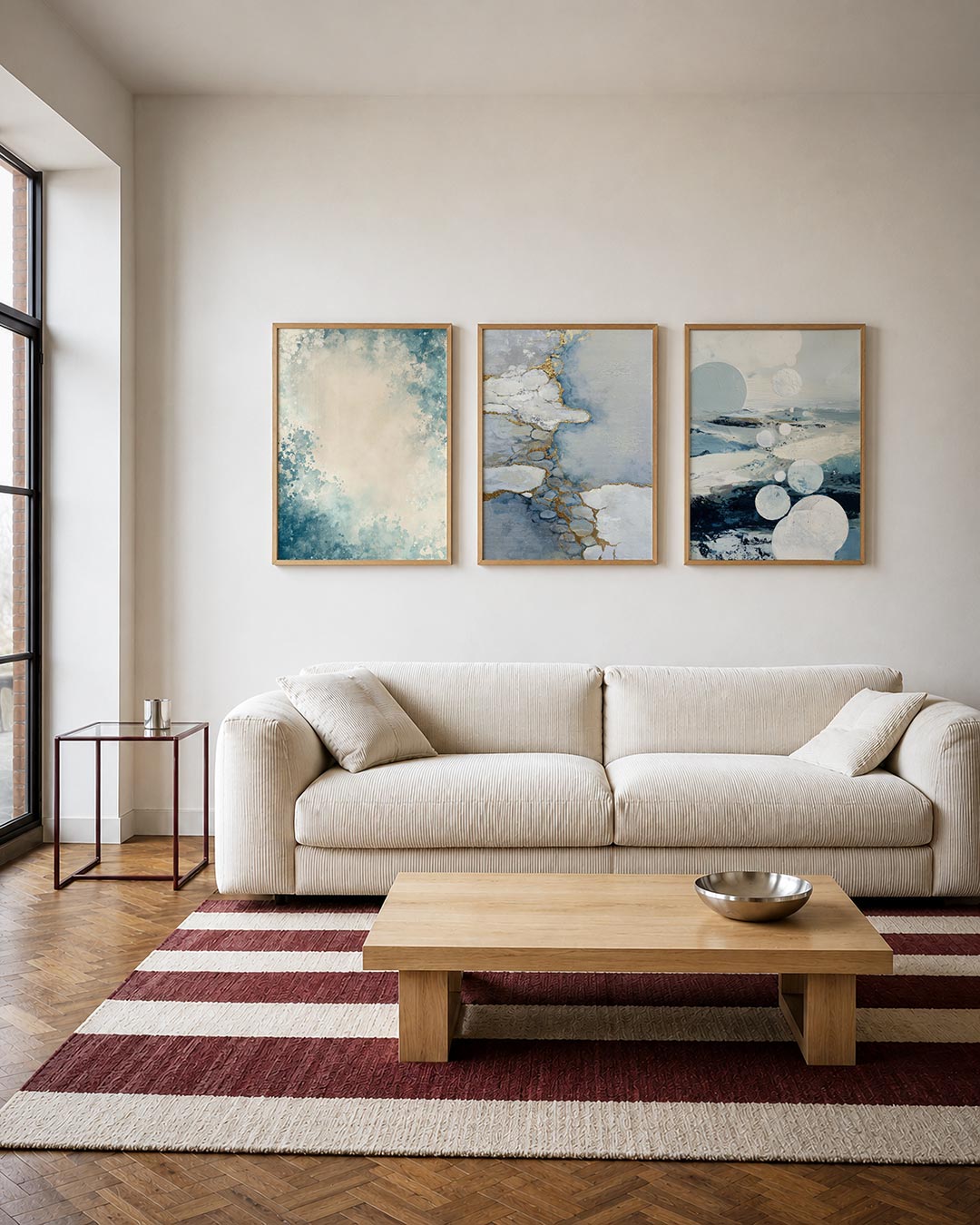 Vlekken en vervaging driedelige posterset – deze posterset in drie delen toont een zachte mix van blauw