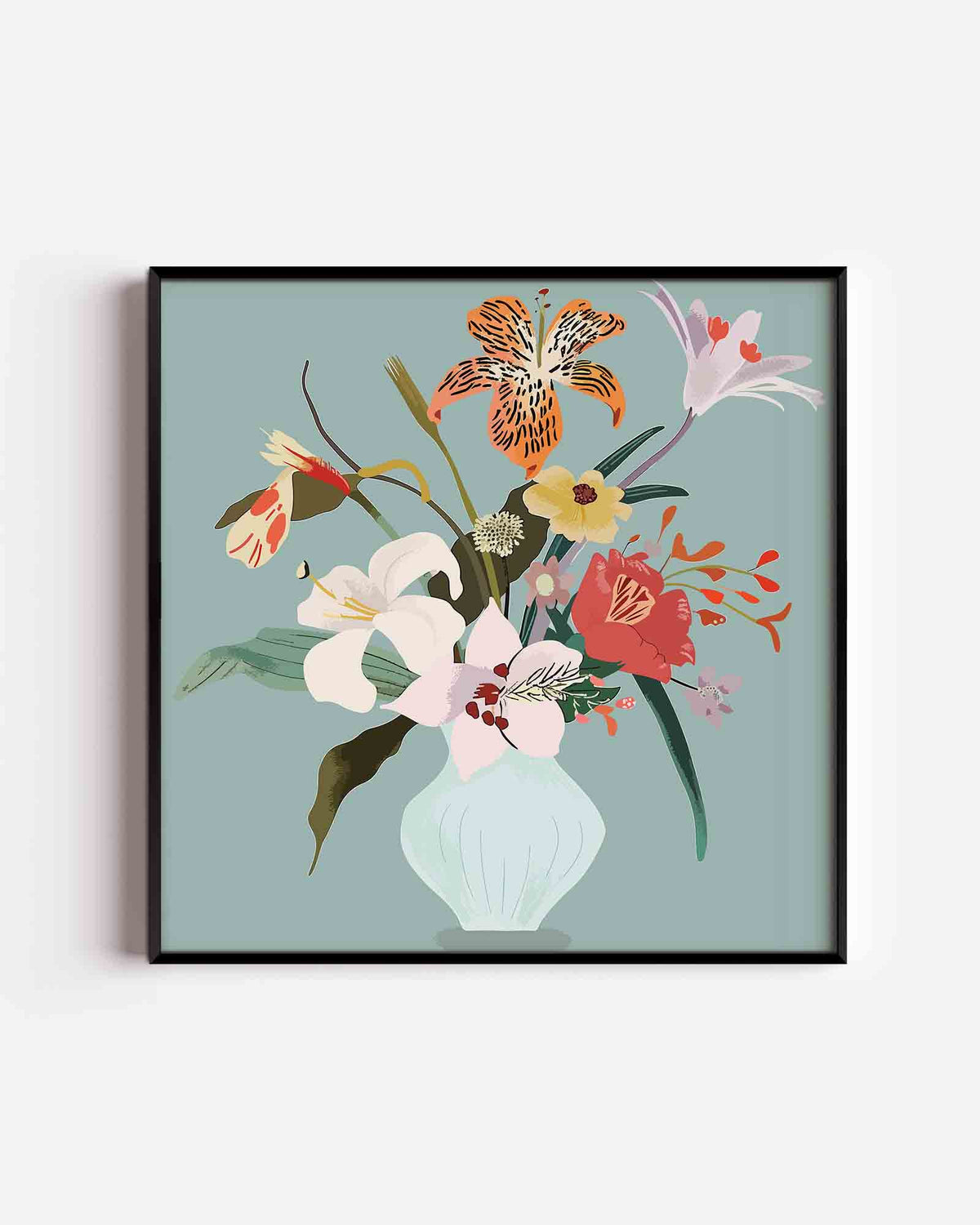 Bloemen in vaas – vierkante poster met kleur en vormen als wanddecoratie