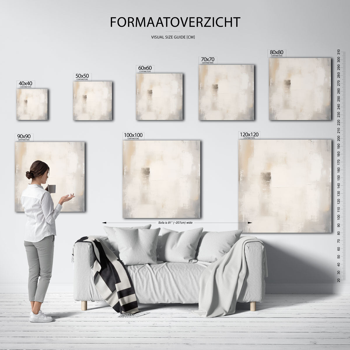 Abstracte beige en grijze – vierkante muurposter met abstracte vormen