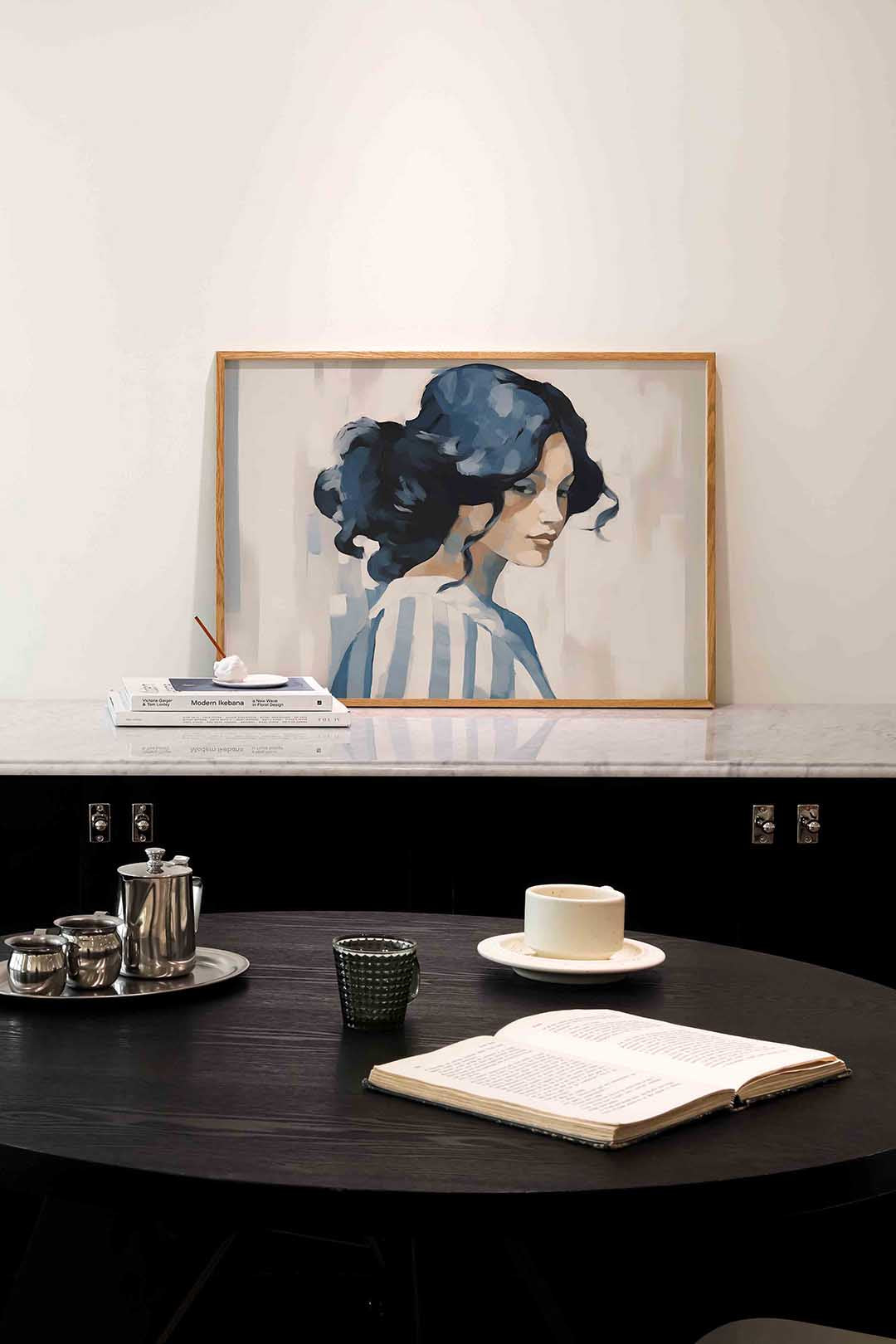 Vrouw met blauwe haren – portret poster in liggend formaat