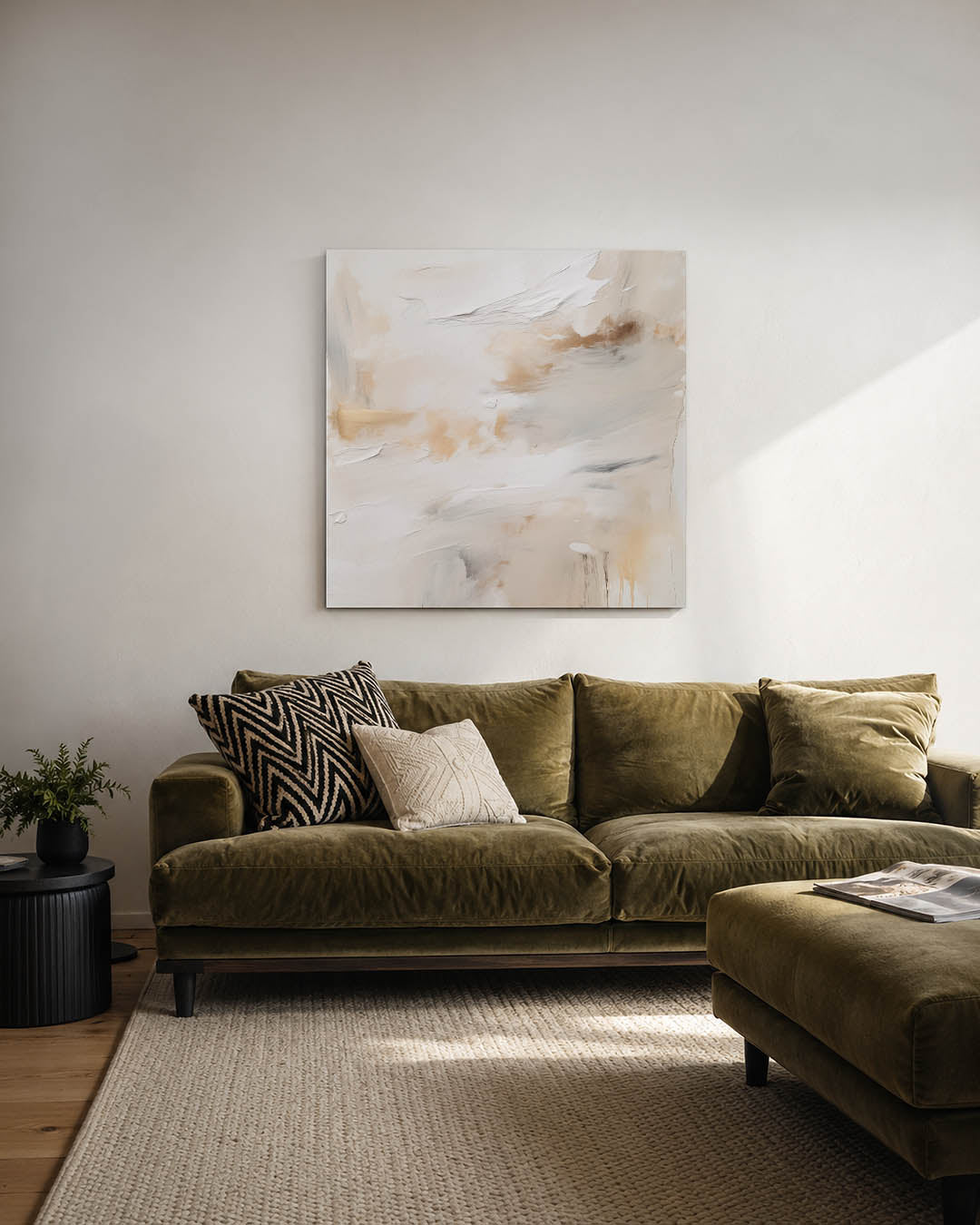 Zachte kleuren harmonie kunstwerk – derde productweergave – dit kunstwerk toont een vloeiende compositie van beige en wit