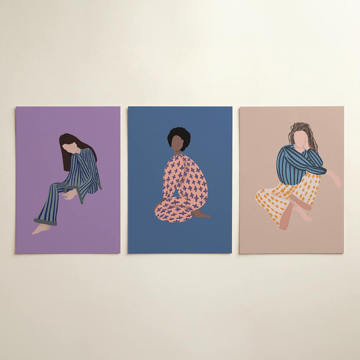 Gestreepte vormen driedelige posterset in tweede interieur