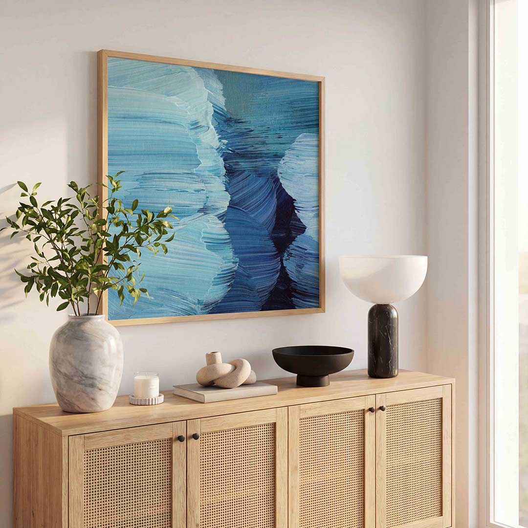 Blauwe penseelstreken – schilderkunst als moderne vierkante poster