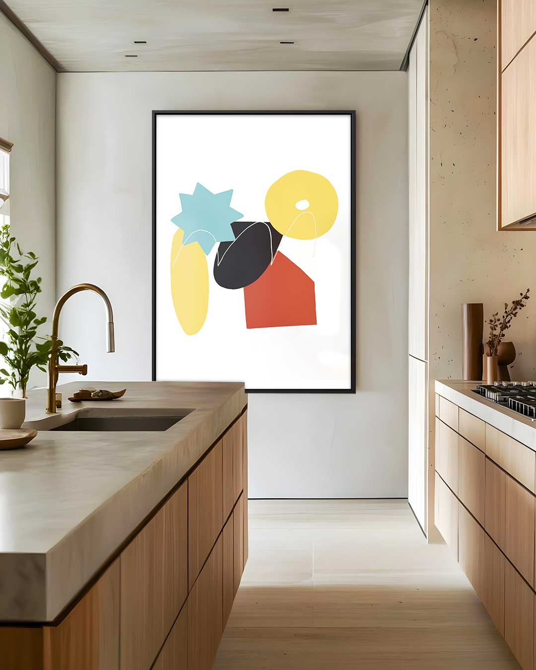 Speelse Abstractie in Vormen – dibond wanddecoratie in staand formaat