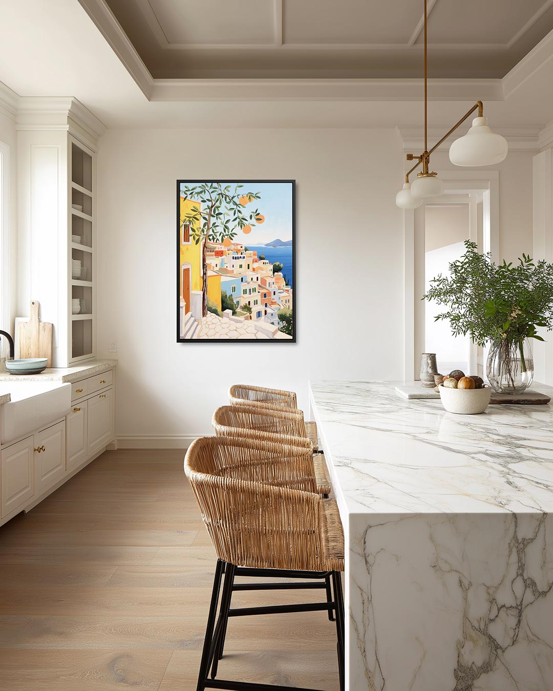 Zonnige dorp uitzicht – staand wanddecoratie kunstwerk