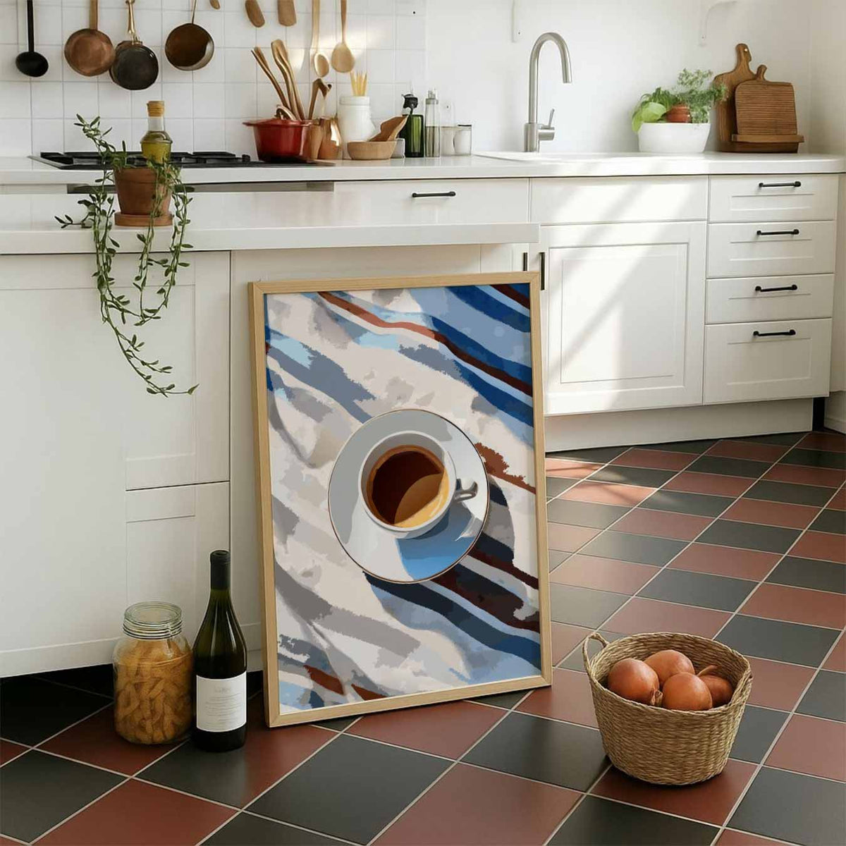 Koffie en Kunst Vibes – staande muurposter voor keuken of eethoek