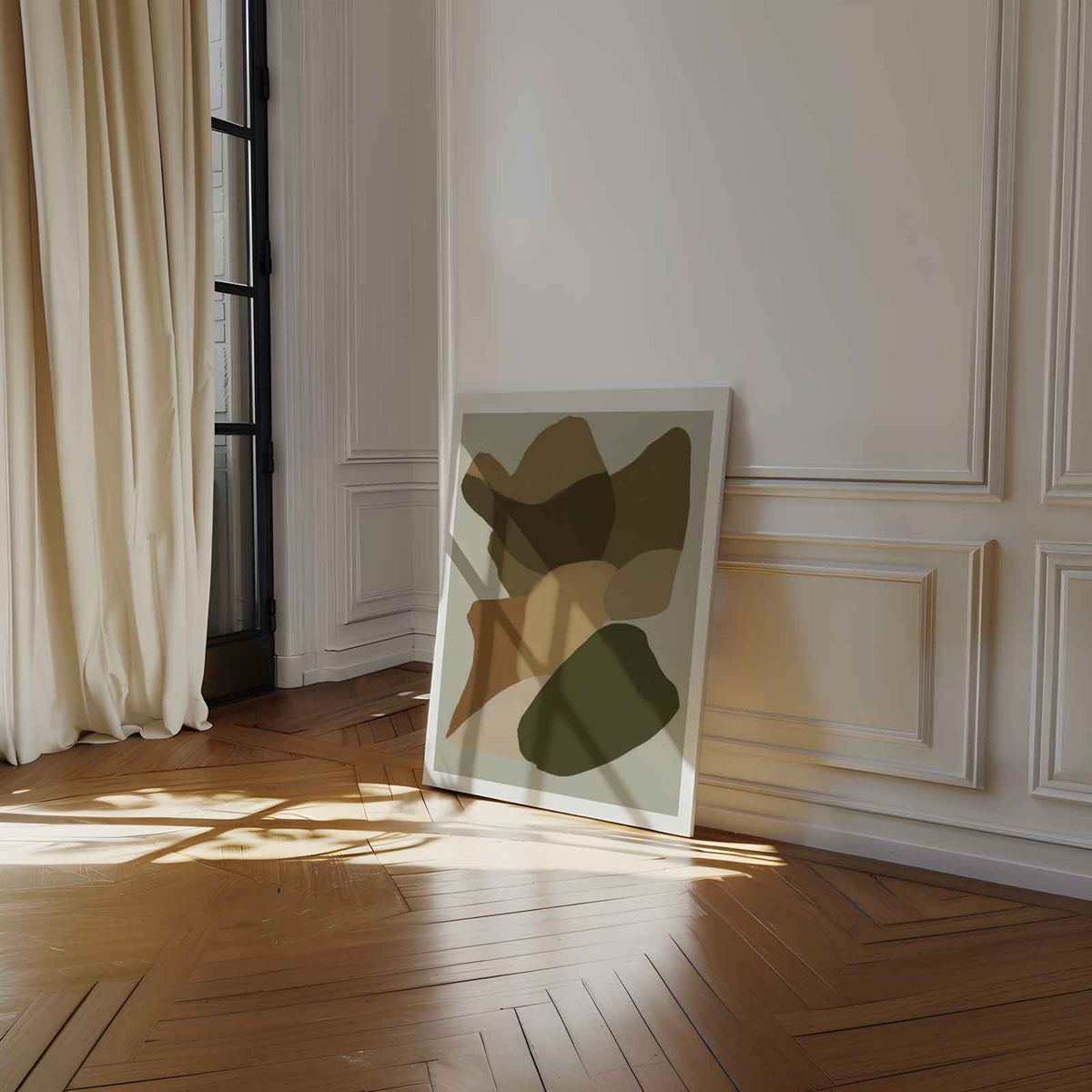 Abstracte Aardetinten – kunstwerk met zwarte baklijst