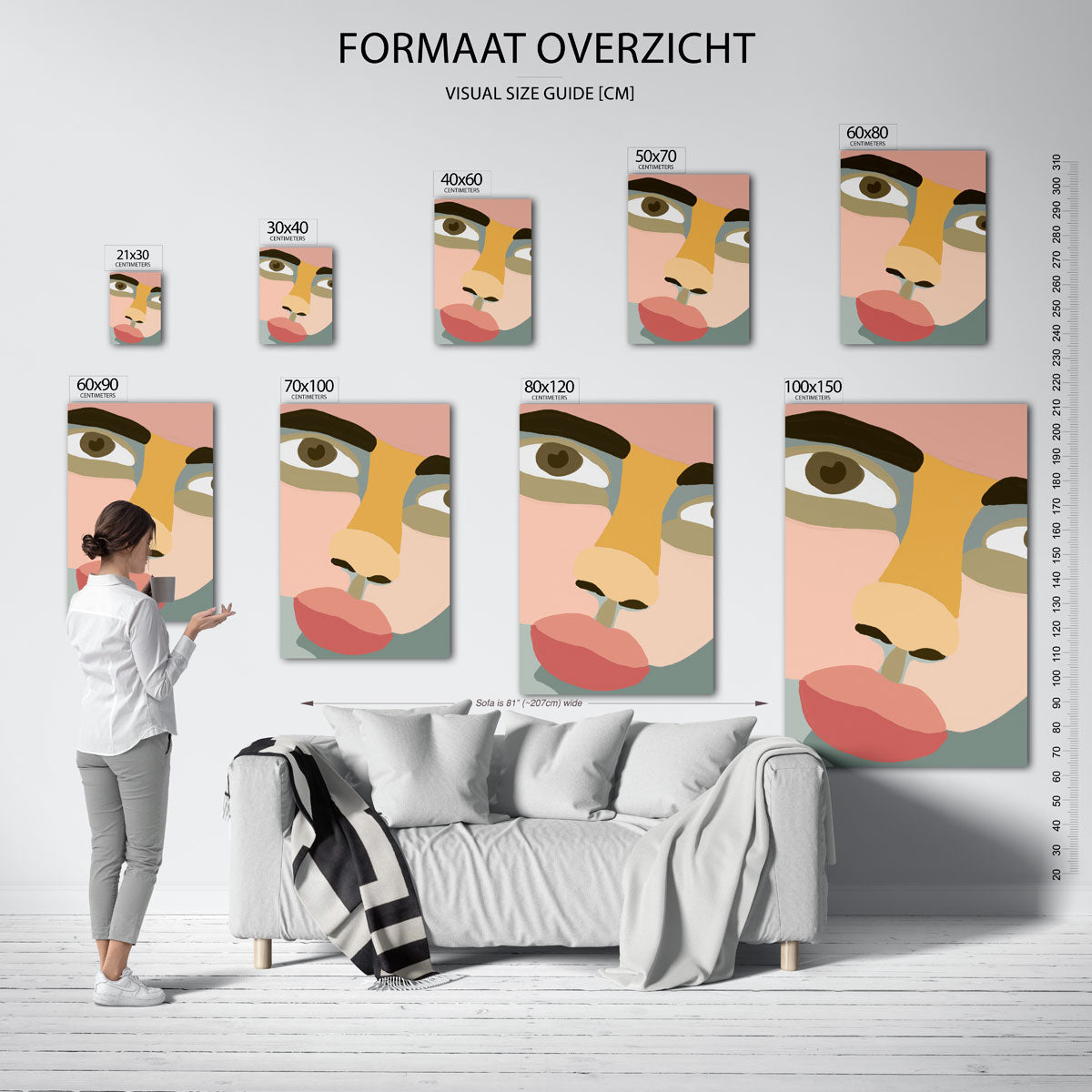 Abstract gezicht – staande muurposter met hedendaagse illustratie