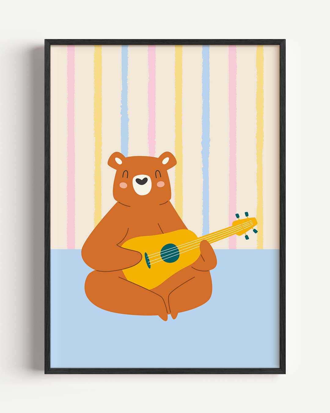 Vrolijke Beer Met Gitaar – kids portret poster als wanddecoratie