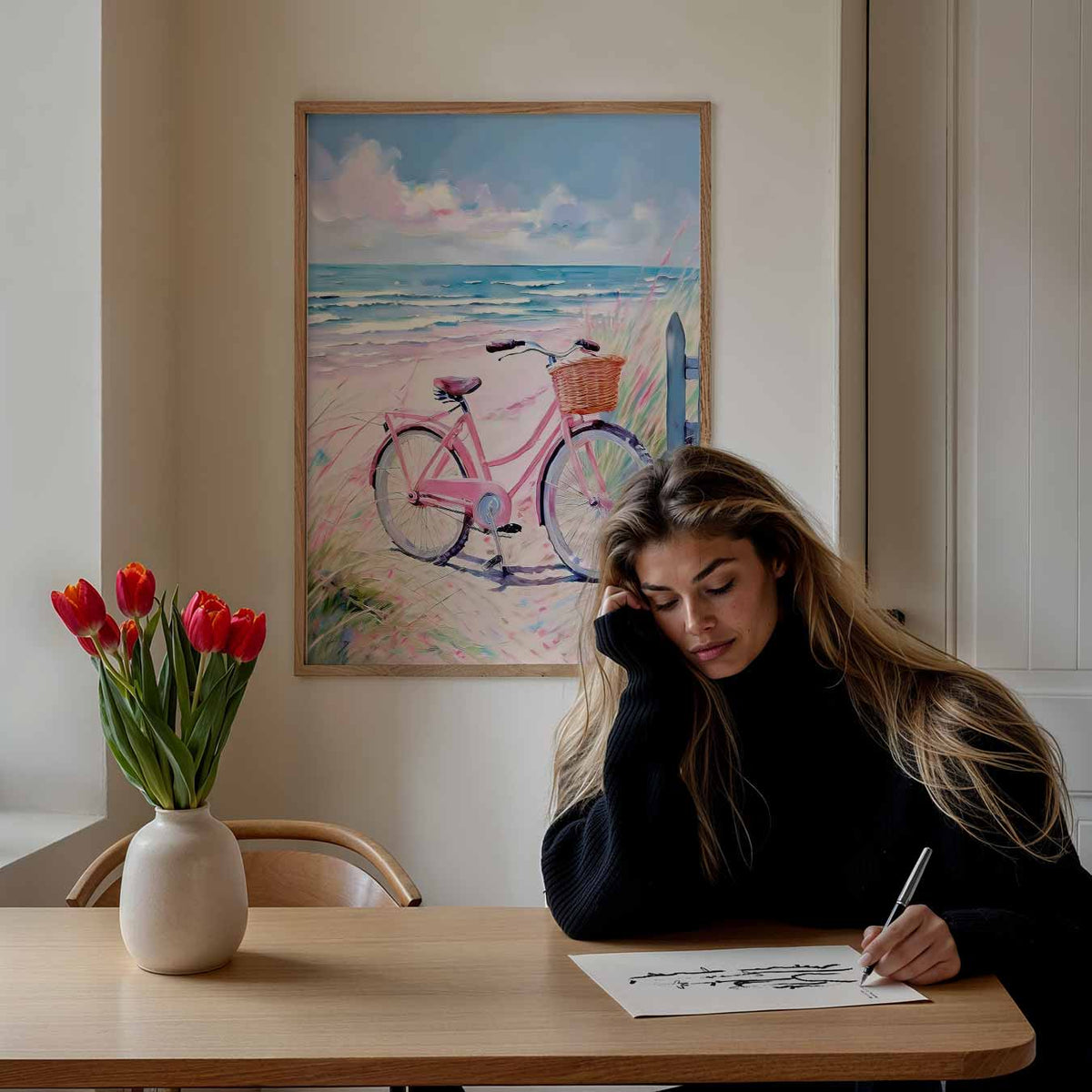 Zomerse Fietstocht aan Zee – Popart poster als moderne urban wanddecoratie