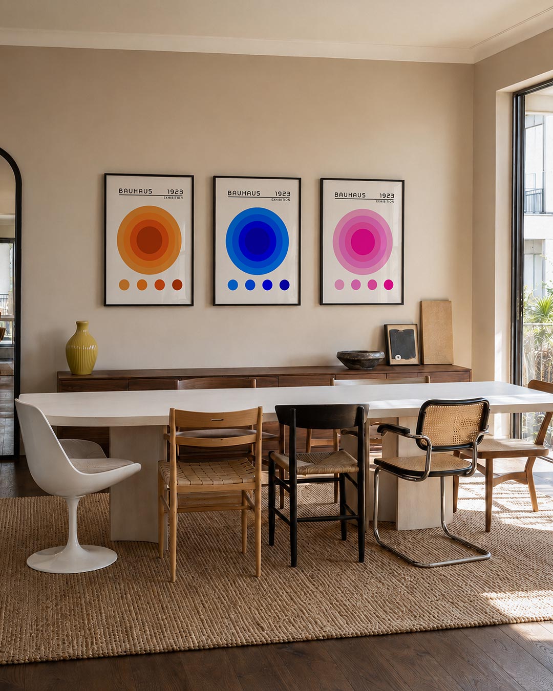 Cirkelharmonie posterset – tweede productweergave – deze posterset in drie delen toont een reeks concentrische cirkels in