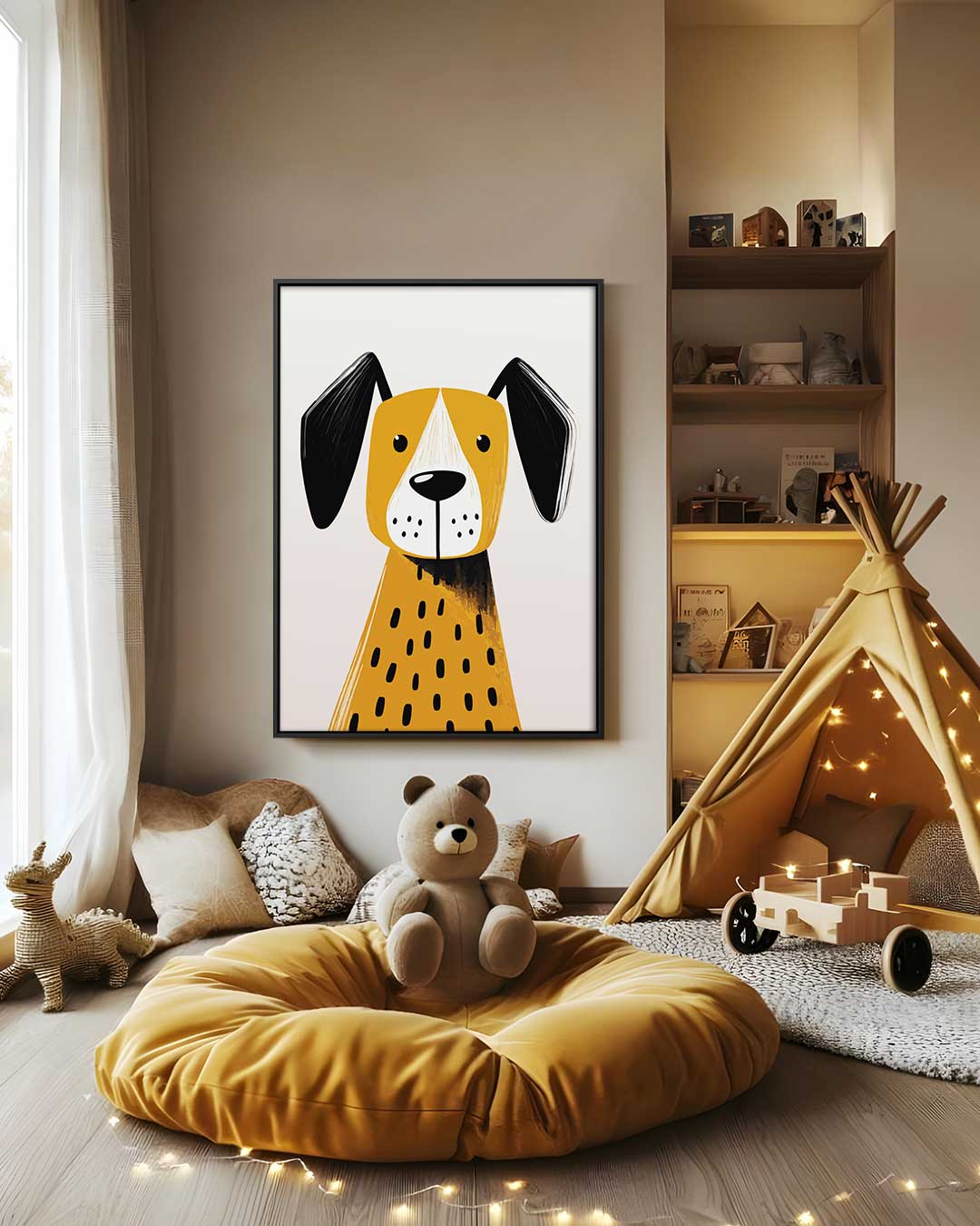 Vrolijke Hond Illustratie – modern portret kunstwerk van WallArtistic