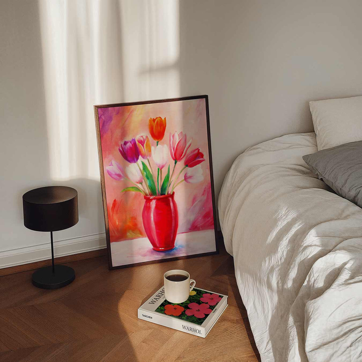 Vrolijke Tulpenvaas – staande bloemen wanddecoratie van WallArtistic