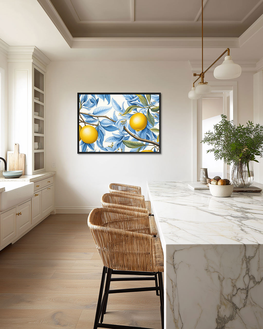 Citroen en bladeren – liggende wanddecoratie