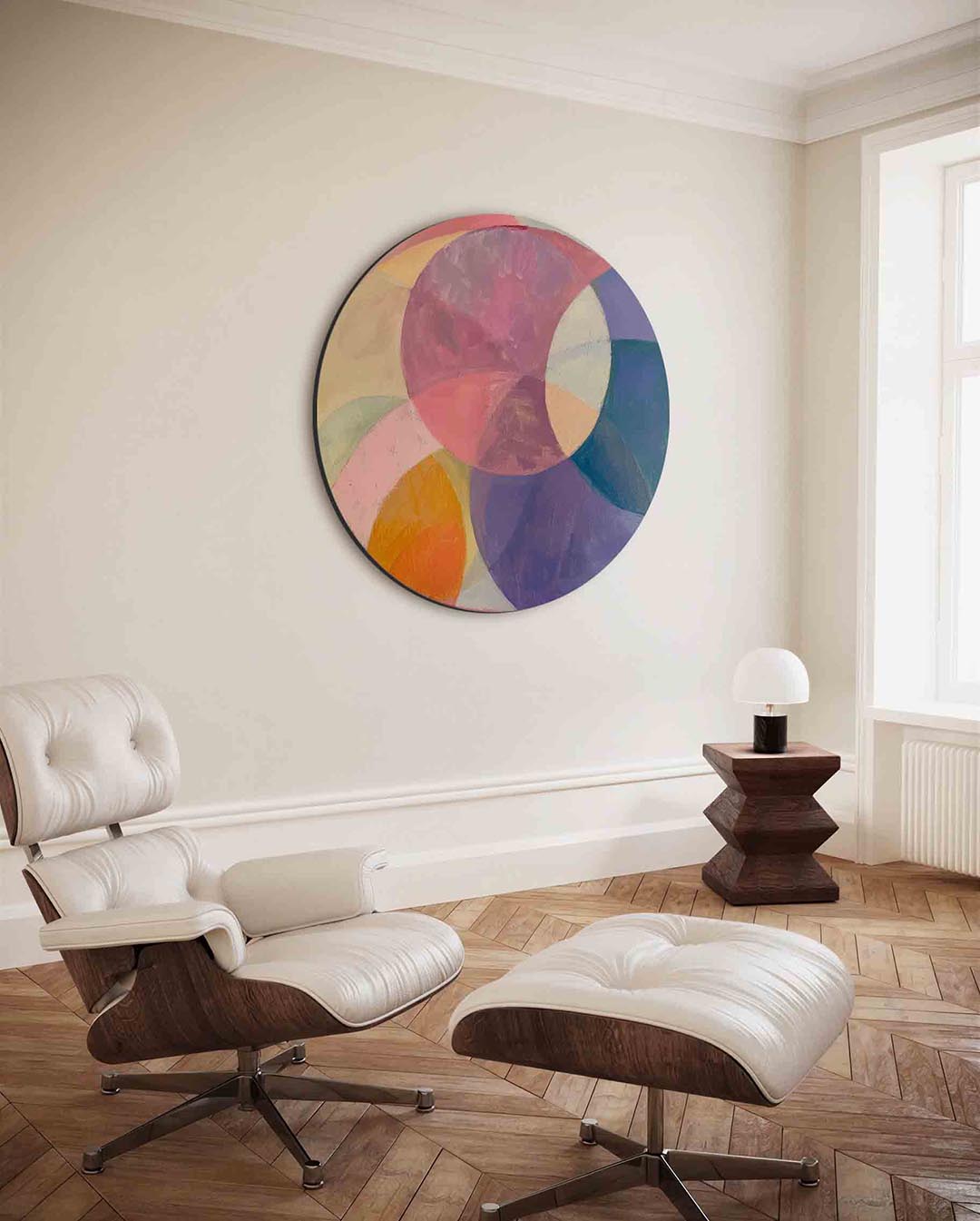 Kleurrijke cirkels – moderne ronde wanddecoratie van WallArtistic