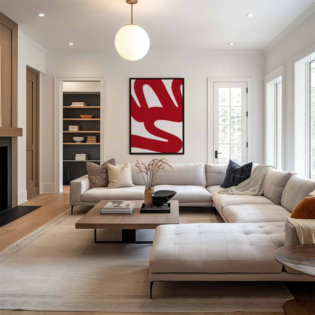 Golvende Rode Lijnen – staand kunstwerk voor modern interieur