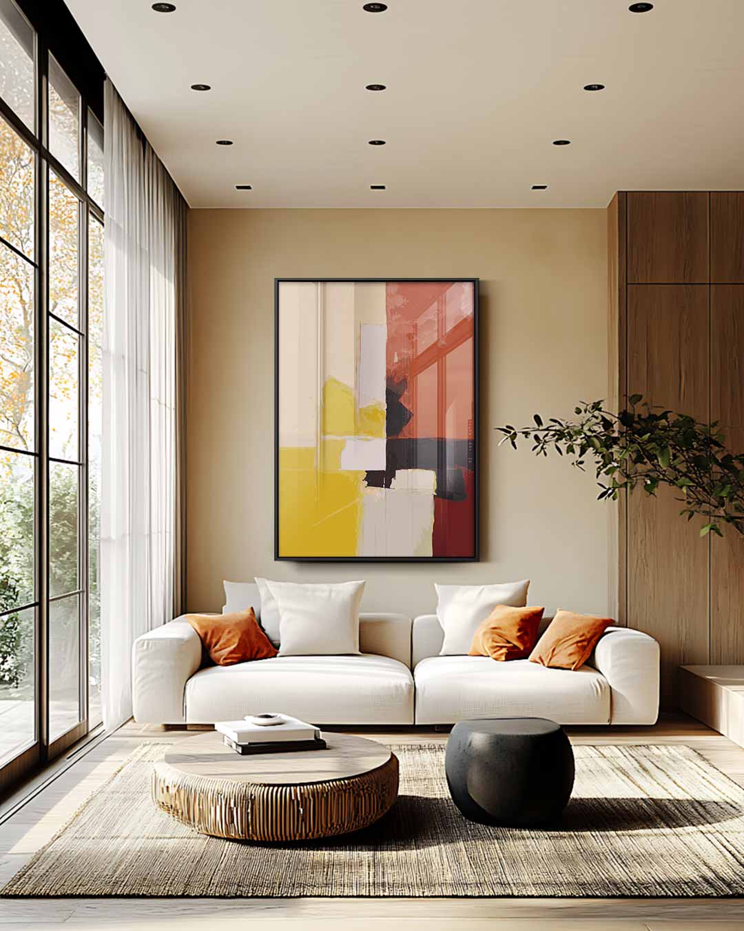 Abstracte Kleurenharmonie – staande wandkunst voor woonkamer of interieur
