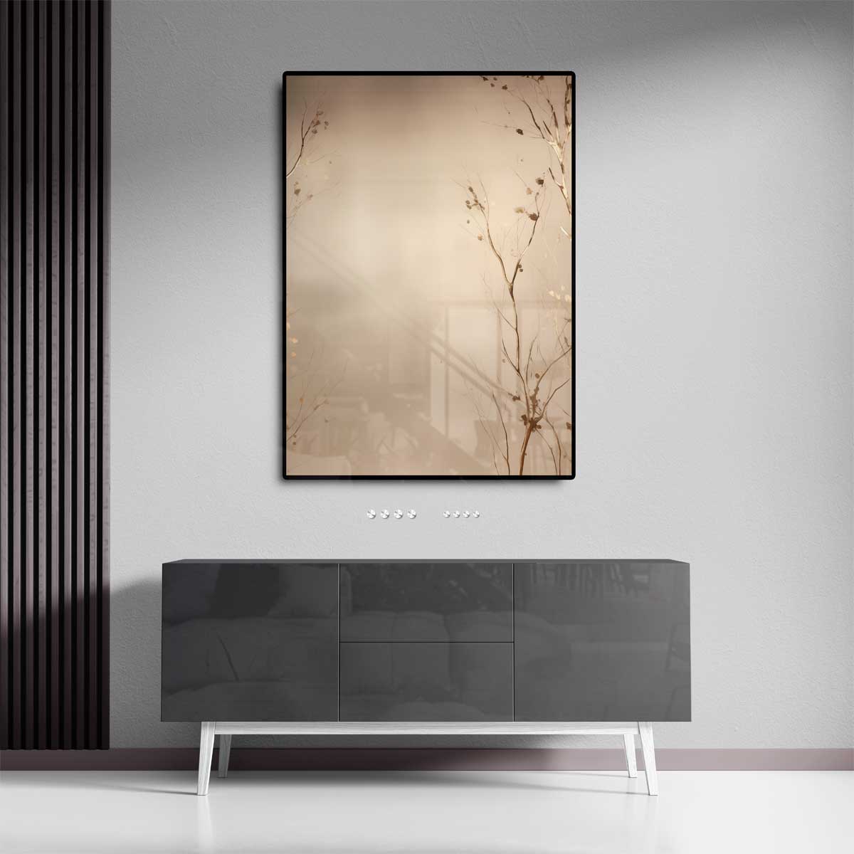 Subtiele Takken in Neutrale Tinten – staand kunstwerk voor modern interieur