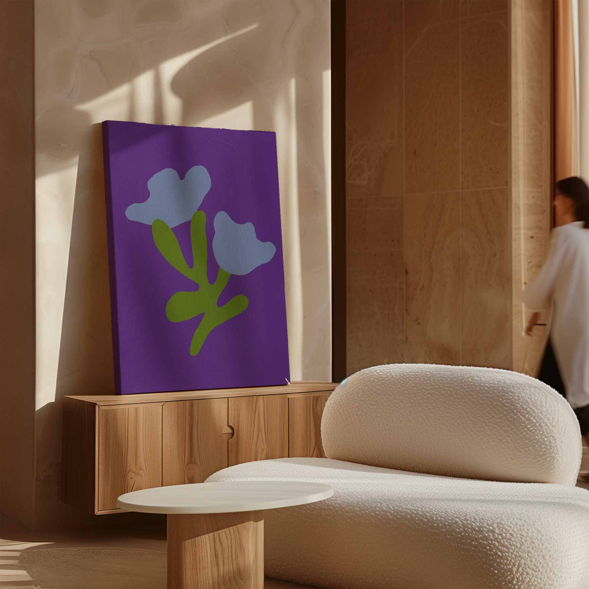 Blauwe Bloemfantasie – plexiglas wanddecoratie in portret formaat
