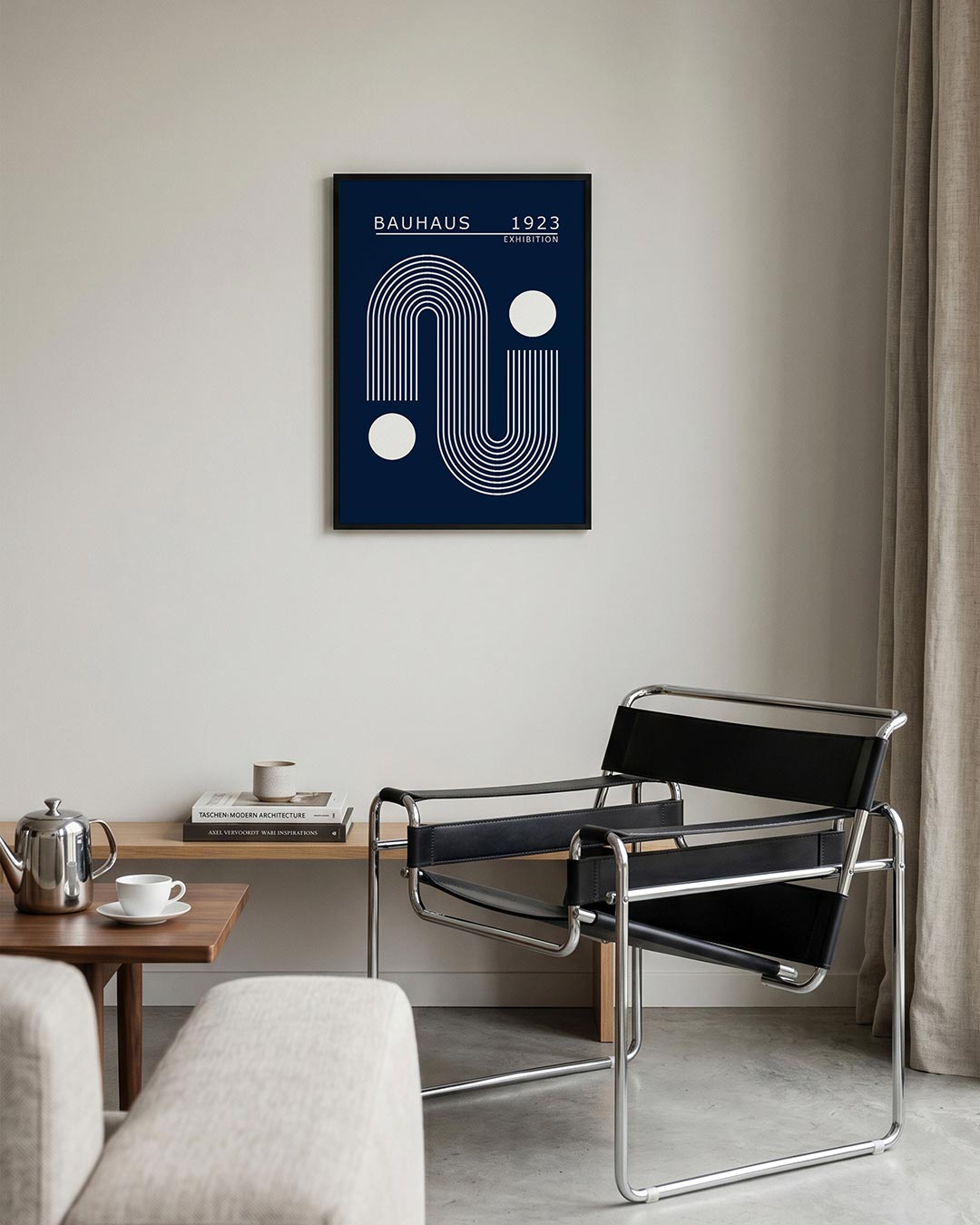 Lijnen en cirkelvormen – geometrische Bauhaus poster in staand formaat