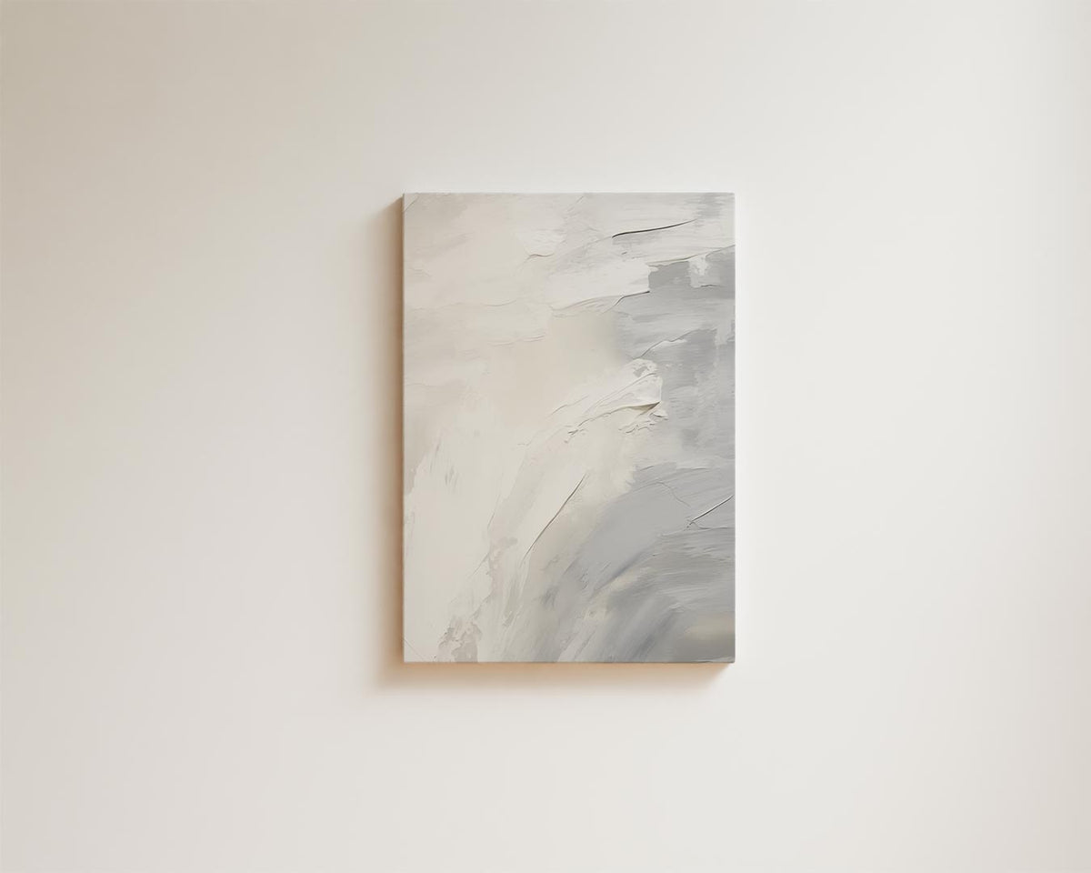 Sereniteit in Wit en Grijs – kunstwerk met zwarte baklijst