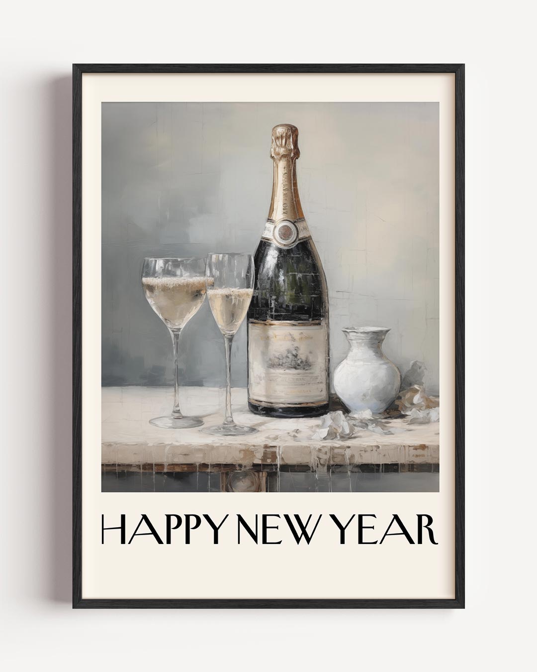 Elegante Champagne Nieuwjaarsposter – kerst portret poster als wanddecoratie