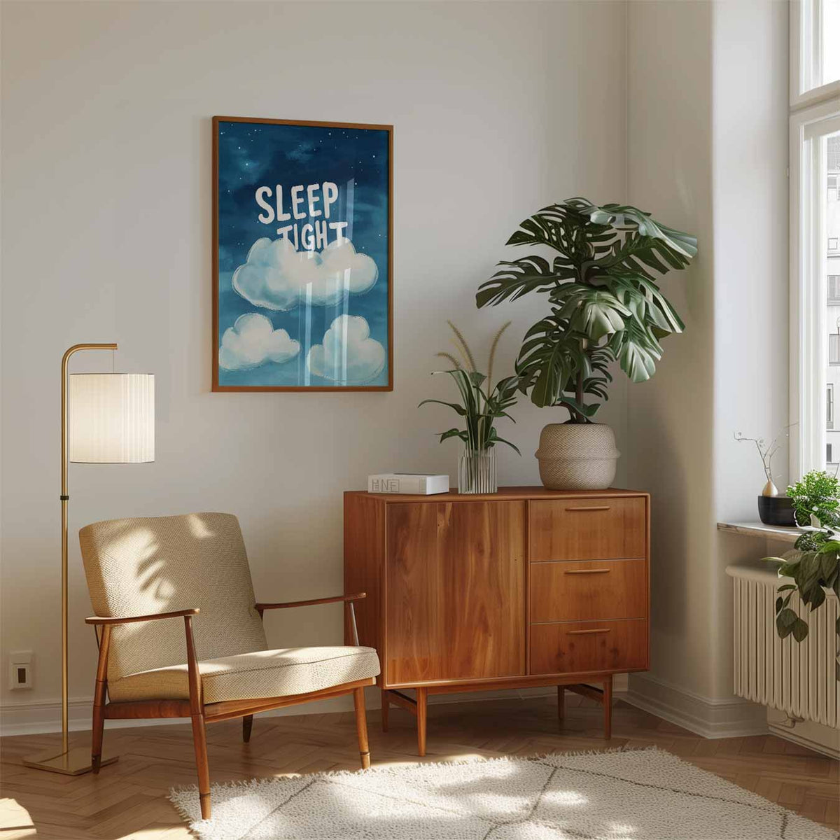 Droom Zacht Nachtposter – speelse wandkunst als portret kinderposter