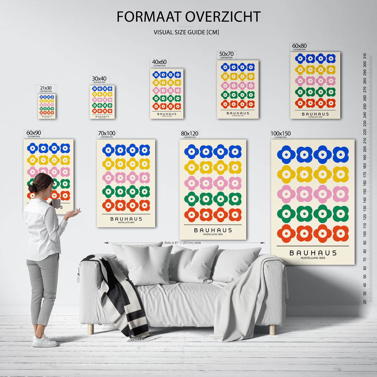 Bloemvormen en ritme – geometrische poster in Bauhaus-stijl van WallArtistic