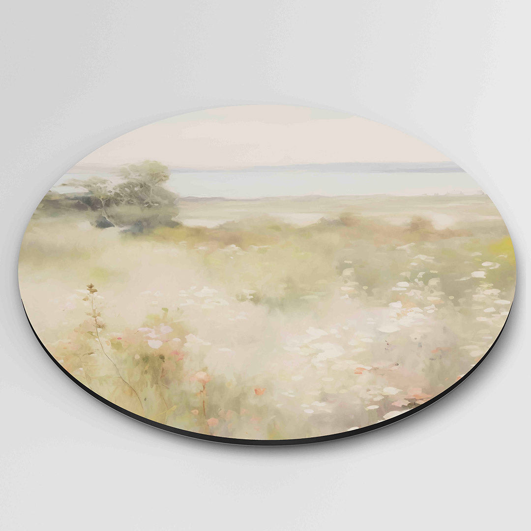 Bloemenveld – ronde wanddecoratie met abstract ontwerp