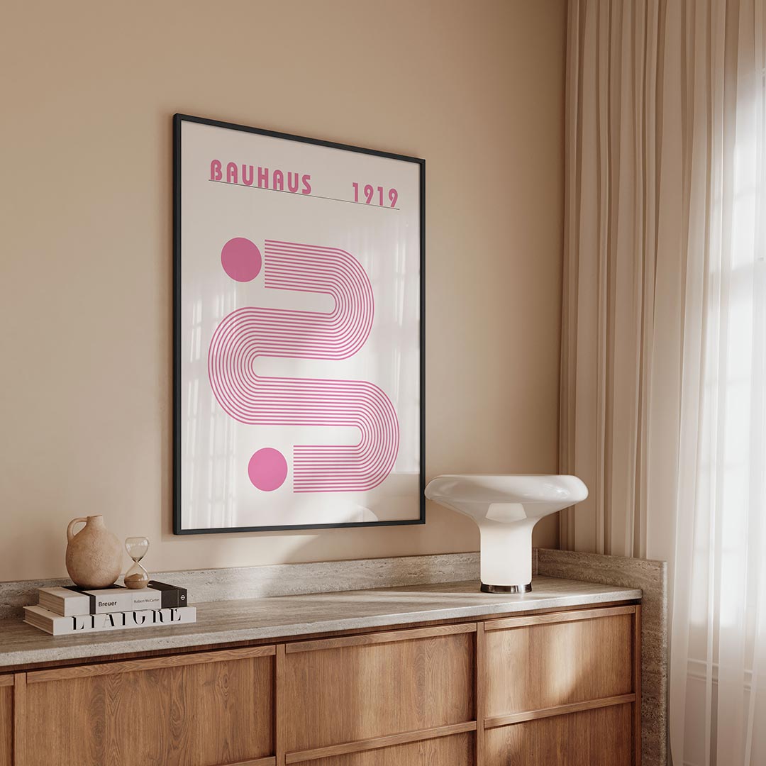 Lijnen en cirkel – geometrische Bauhaus poster in staand formaat