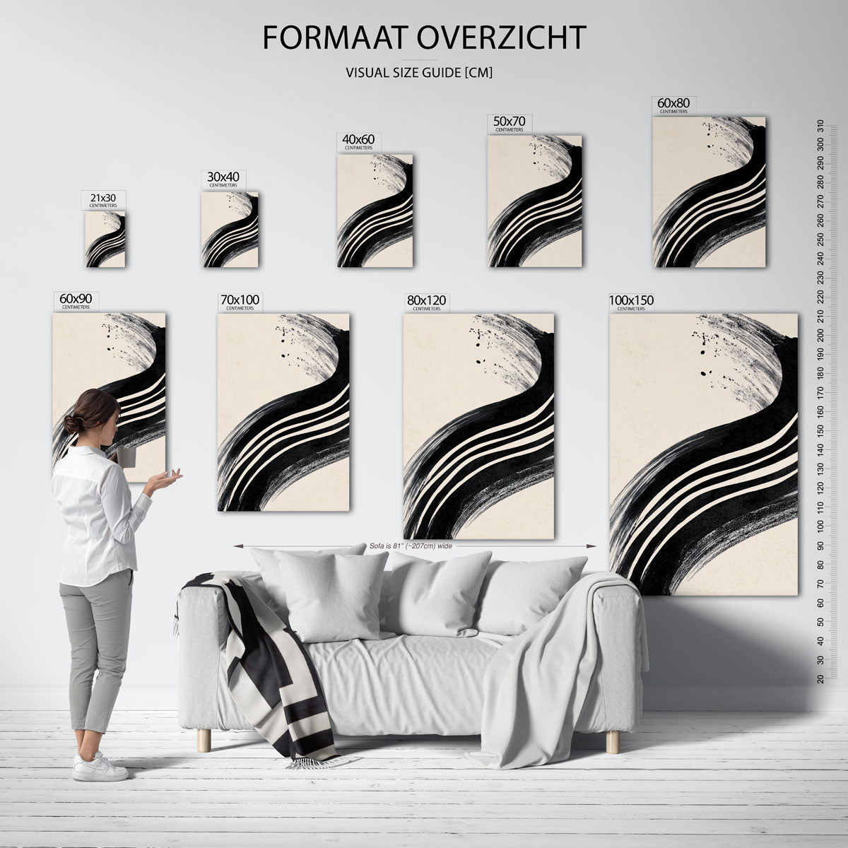 Abstracte zwarte lijnen – staande muurposter met abstracte vormen