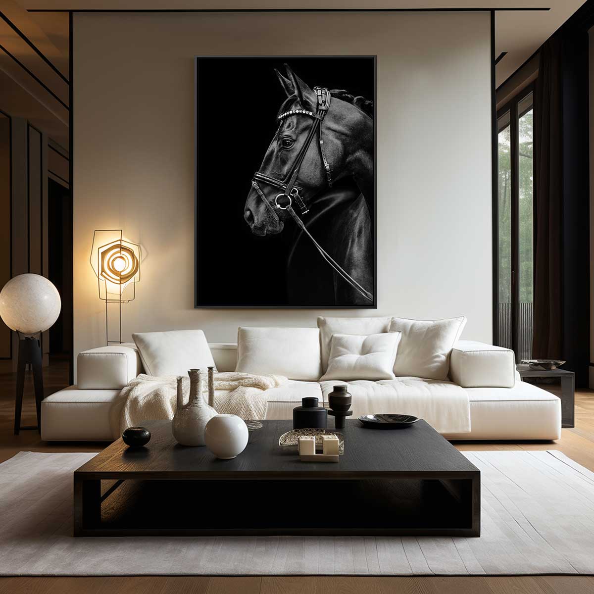 Elegante Paardenportret Fotografie – kunstwerk met zwarte baklijst