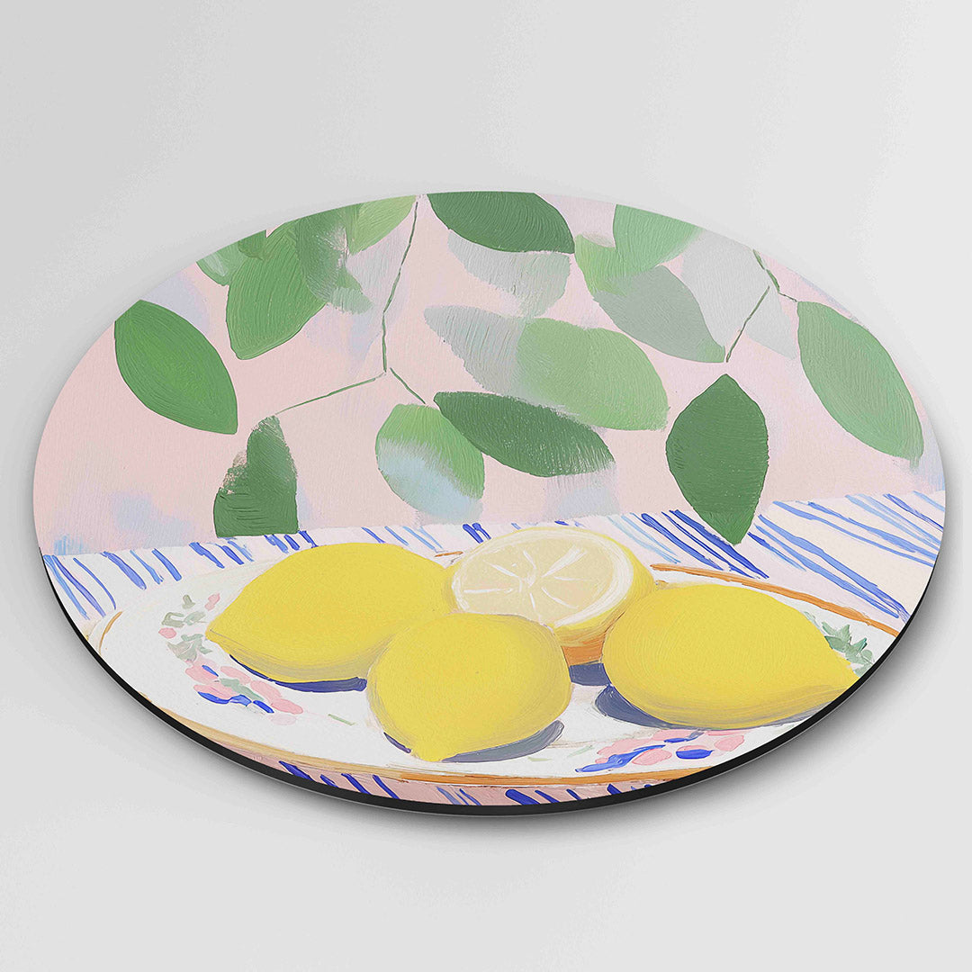 Citroenen en bladeren – moderne ronde wanddecoratie van WallArtistic