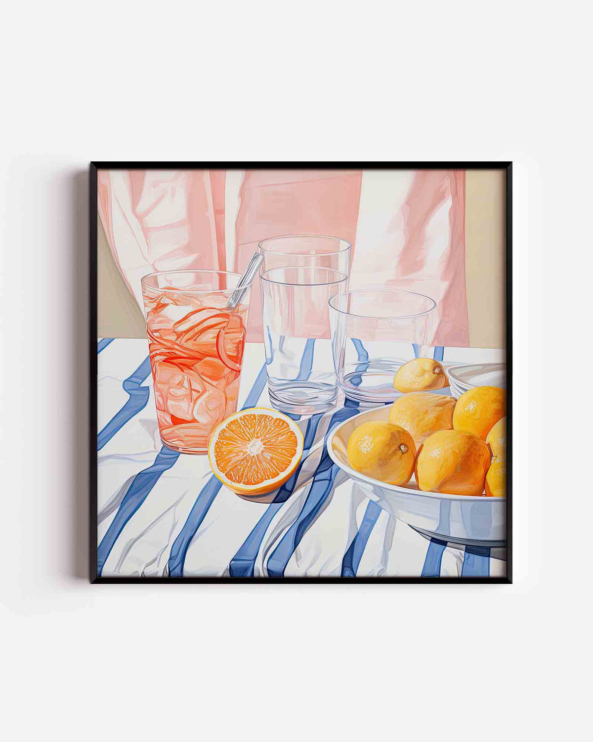 Citrus en glazen – kleurrijke illustratie poster als wanddecoratie