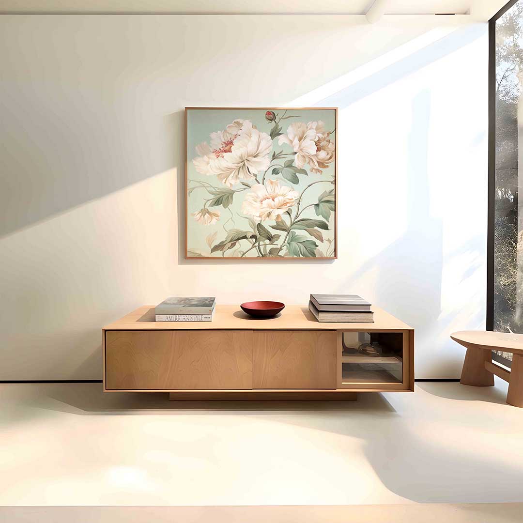 Bloemen en bladeren – vierkante bloemen wanddecoratie van WallArtistic