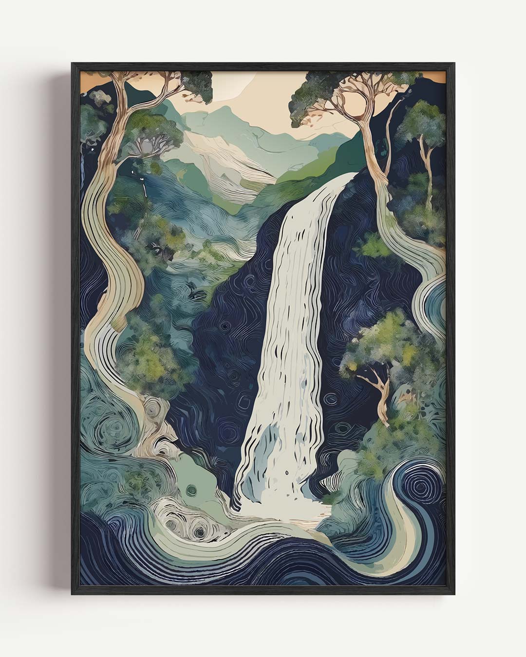 Dromerige Waterval Sprookjesbos – zomer portret poster als wanddecoratie