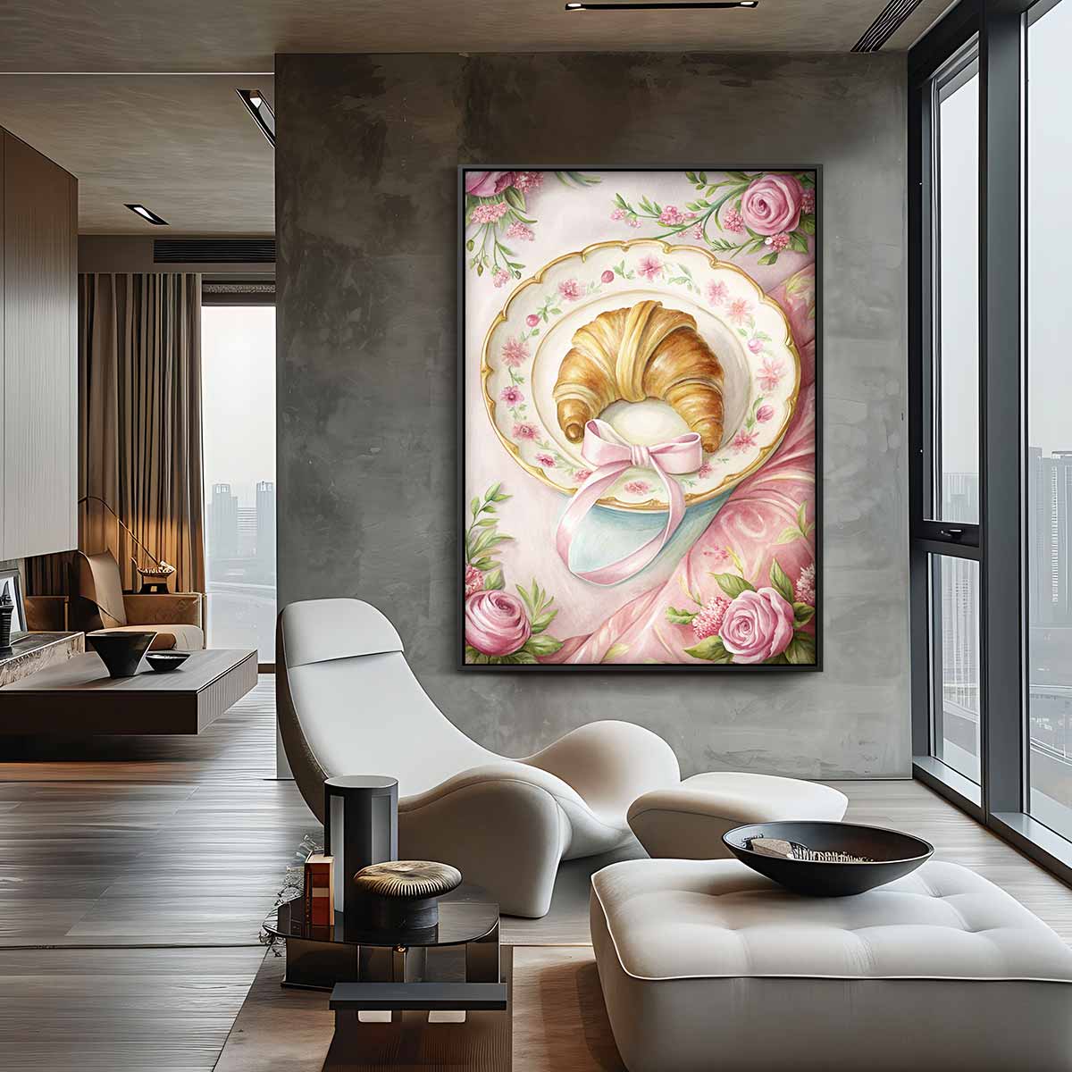 Croissant op Bloemenbord – staand kunstwerk voor modern interieur