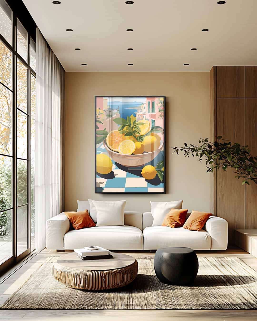 Zonnige Citrus Escapade – plexiglas wanddecoratie in portret formaat
